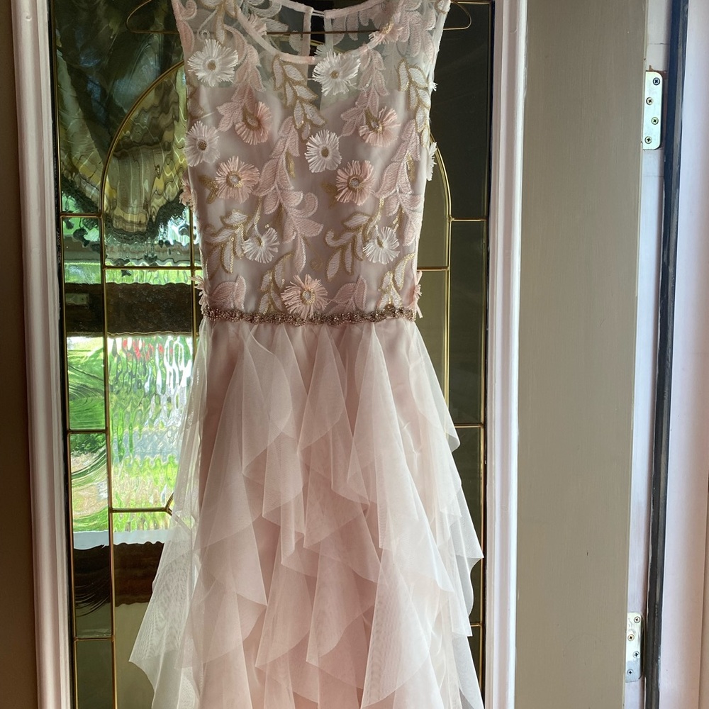 Rare Editions Pink and White Ruffled Tiered Sundress